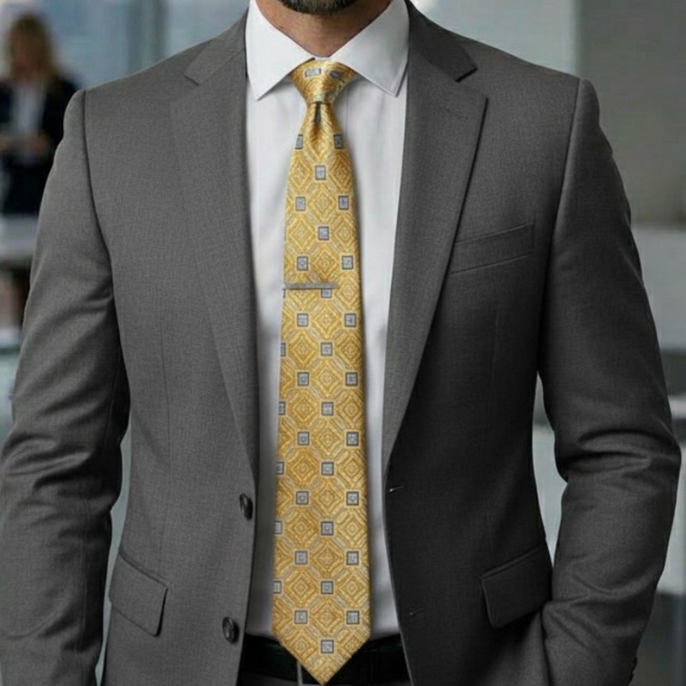 Tommy Hilfiger Yellow Blue Silk Tie
